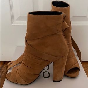Suede Chestnut Open Toe Booties